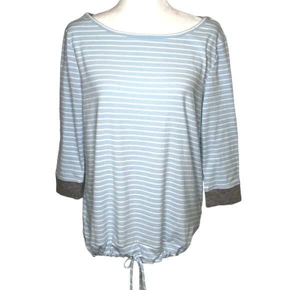 Karen Neuburger Live Love Lounge Blue White Tie Waist 3/4 Sleeve Top - Picture 2 of 9